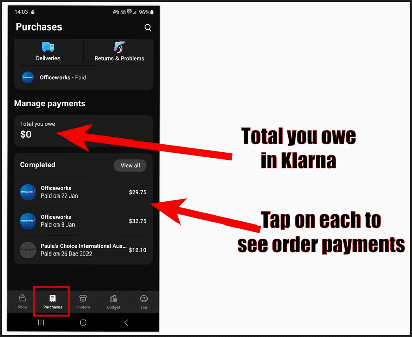 Go to the Purchases section