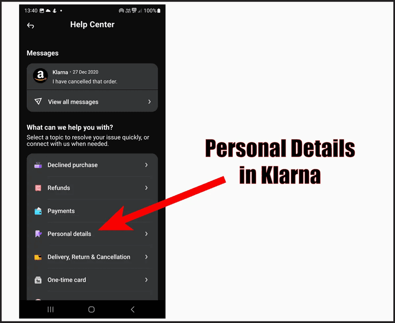 In the help section, find the “Personal Data” option