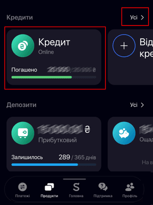 Перейдіть в розділ «Кредити»